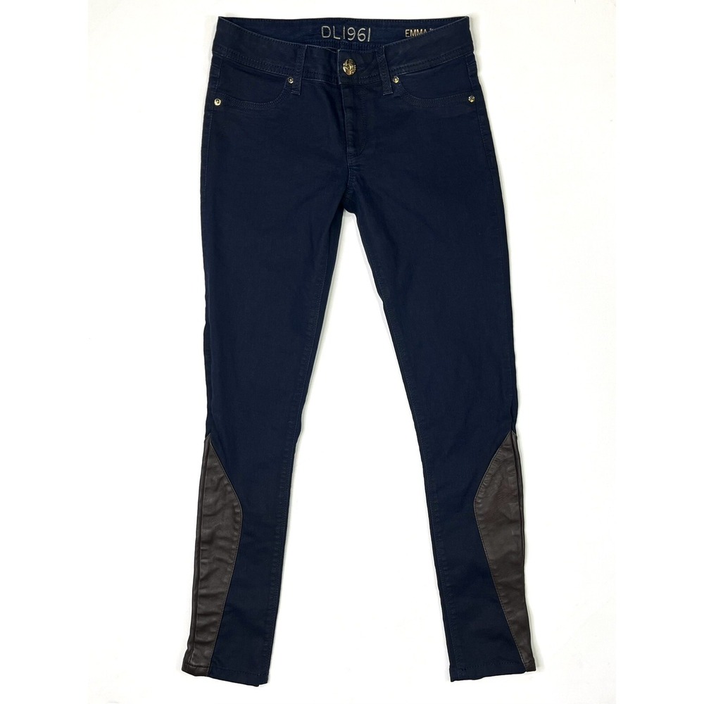 DL1961 Jeans Women's Size 26 Leather Paneled Emma Legging Skinny Pants Navy Snob